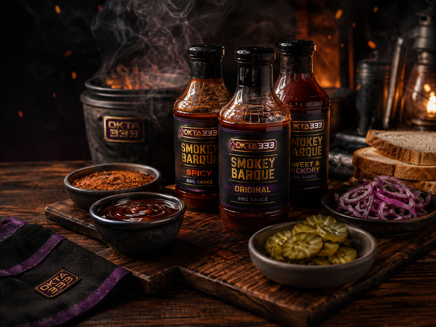 Botol saus barbeque Smokey Barque Original, Spicy, dan Sweet Hickory